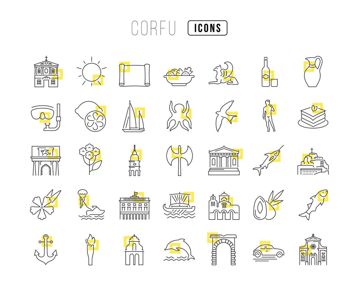 Set of linear icons of Corfu vector