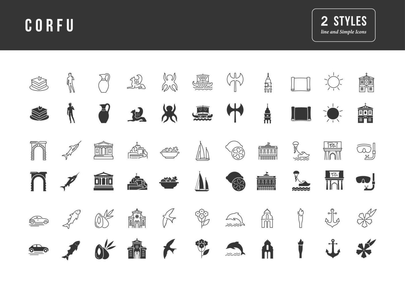 Set of simple icons of Corfu vector