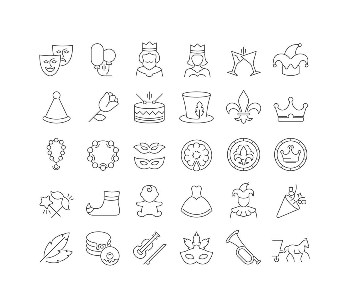 Set of linear icons of Mardi Gras vector