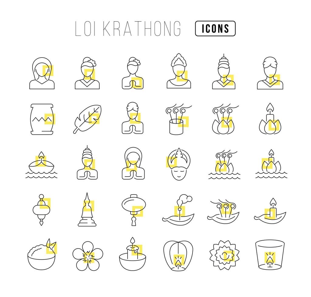 Vector Line Icons of Loi Krathong