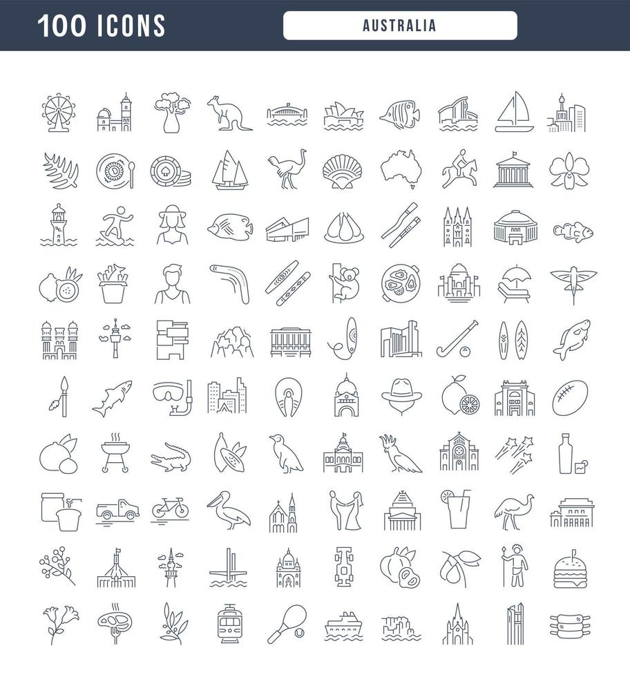 Set of linear icons of Australia vector