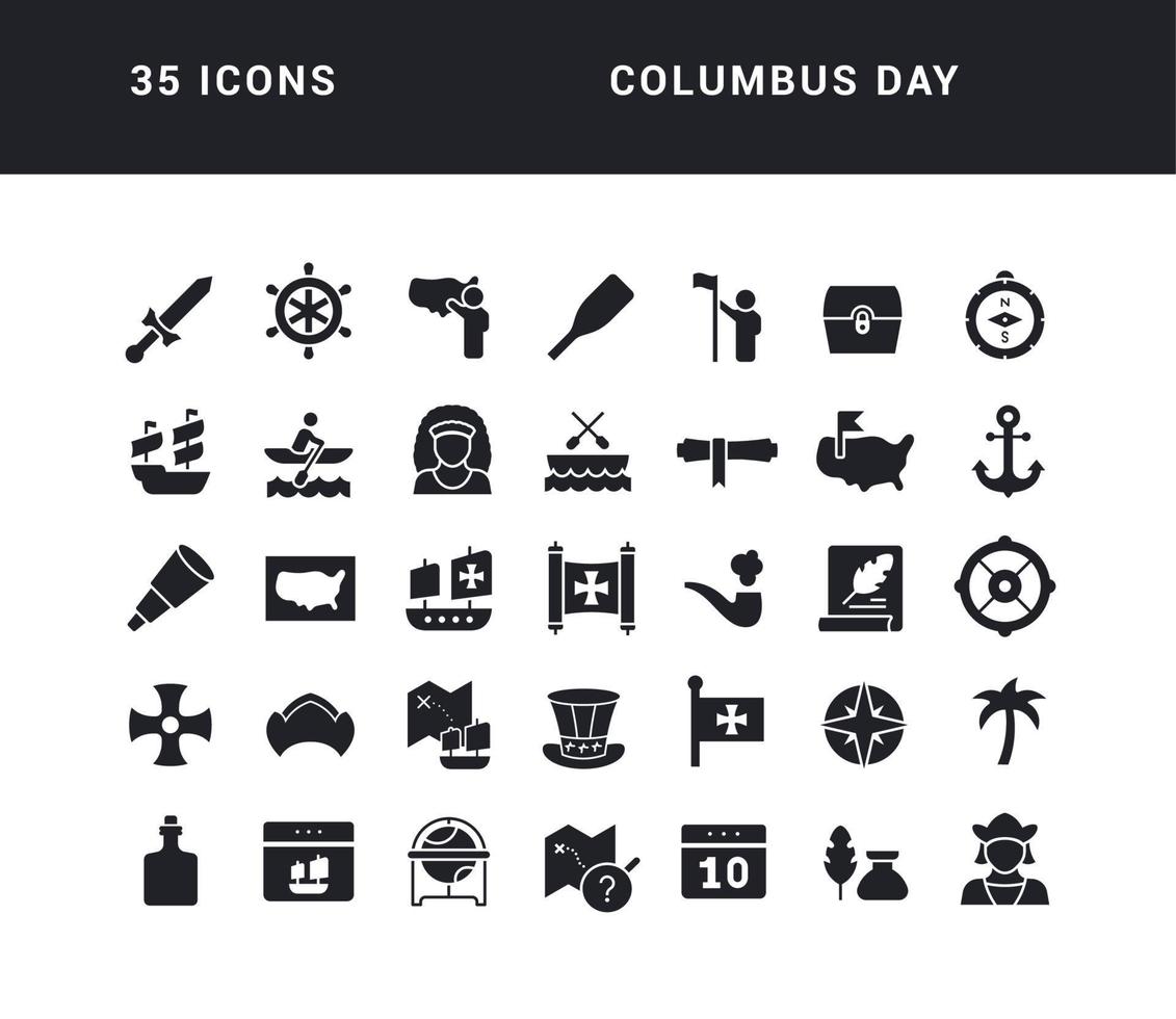 Set of simple icons of Columbus Day vector