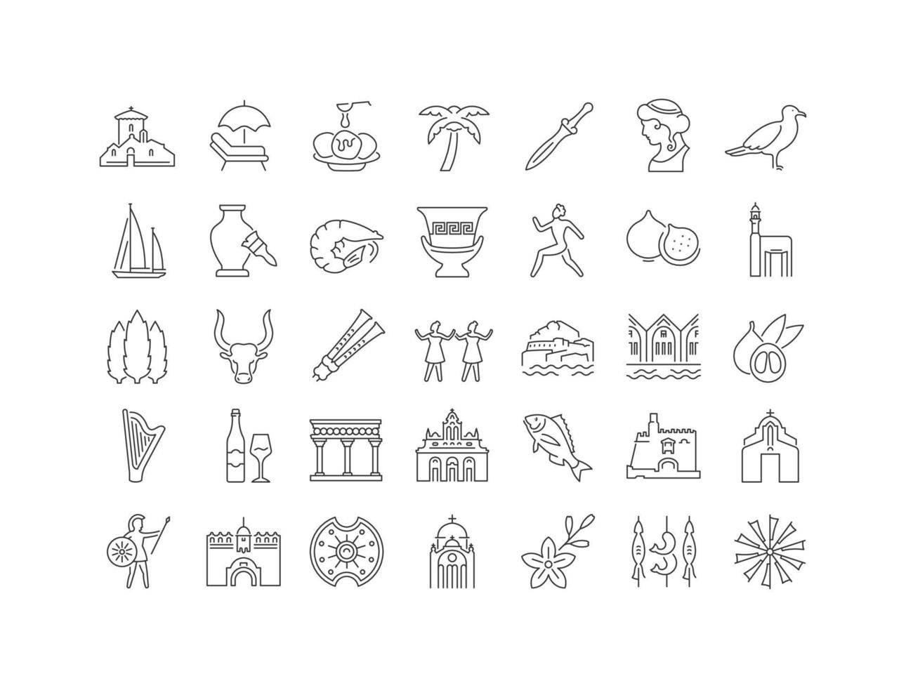 Set of linear icons of Crete vector