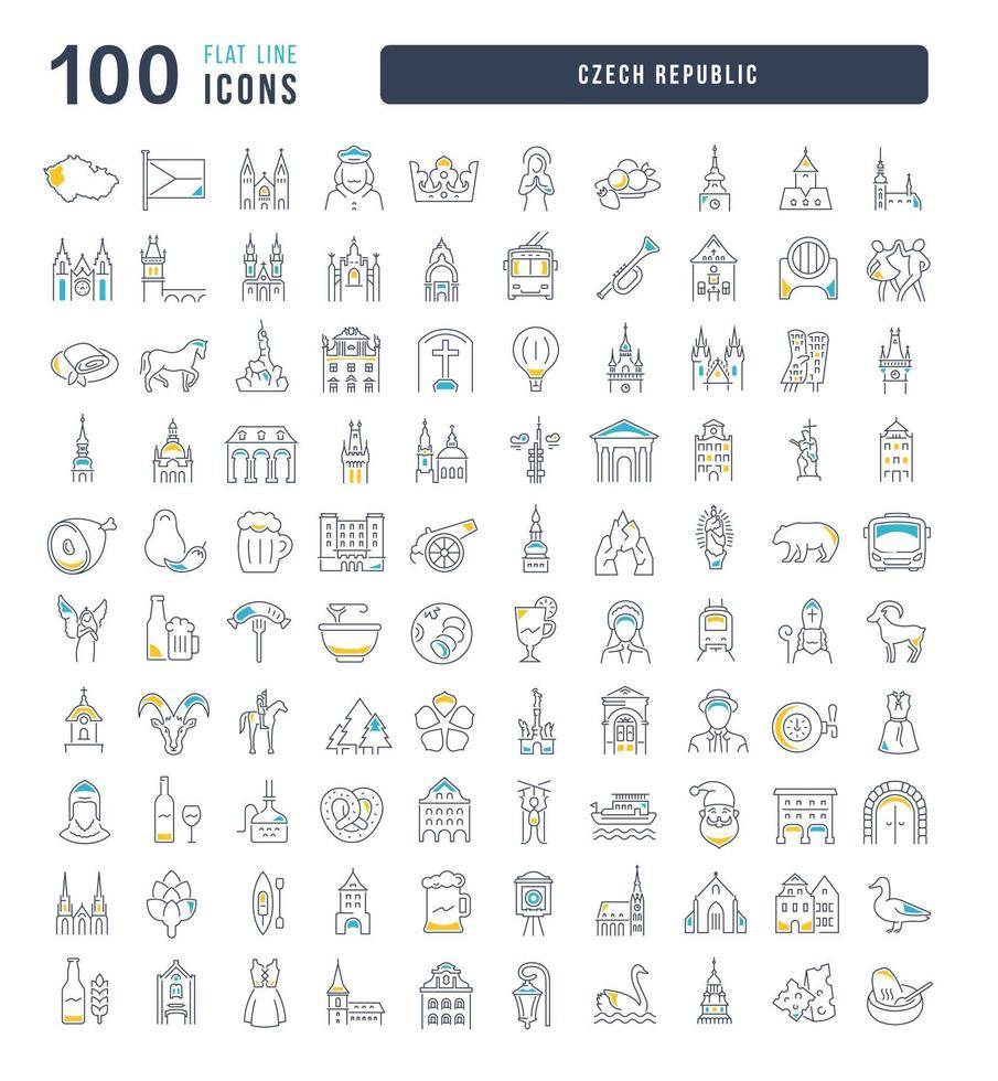 Set of linear icons of Czech Republic vector