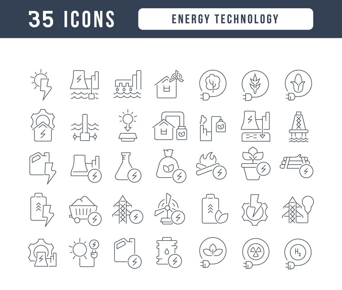Set of linear icons of Energy Technology vector