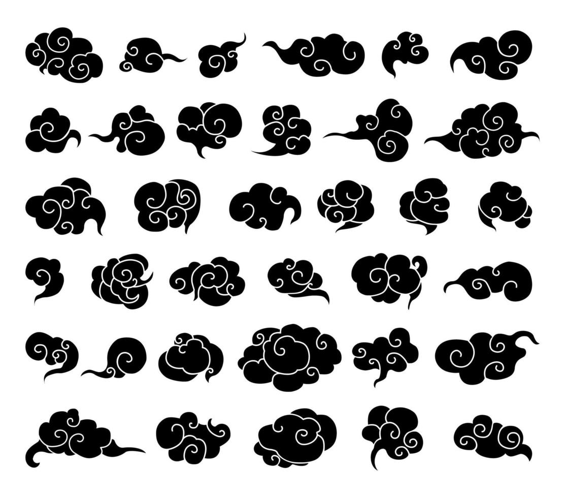 Set of Black and White Clouds vector