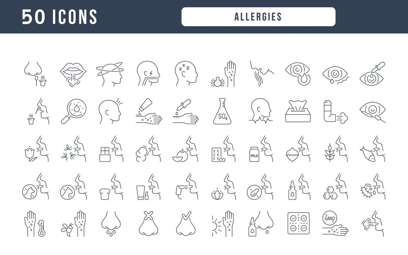Set of linear icons of Allergies vector
