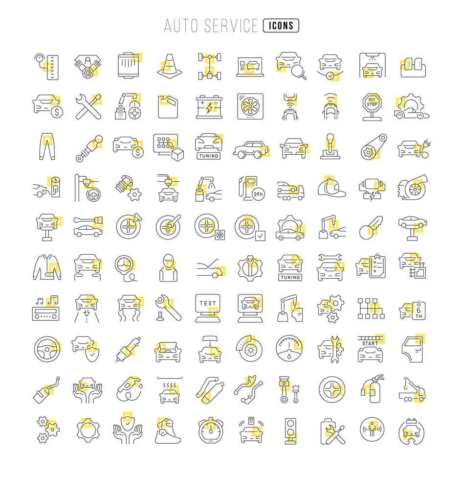 Set of linear icons of Auto Service vector