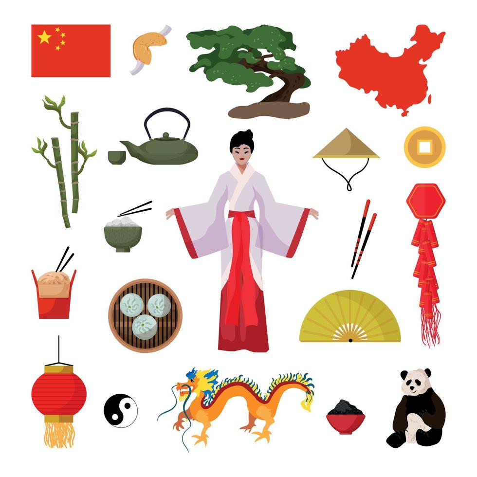 conjunto de ilustraciones asociativas chinas vector