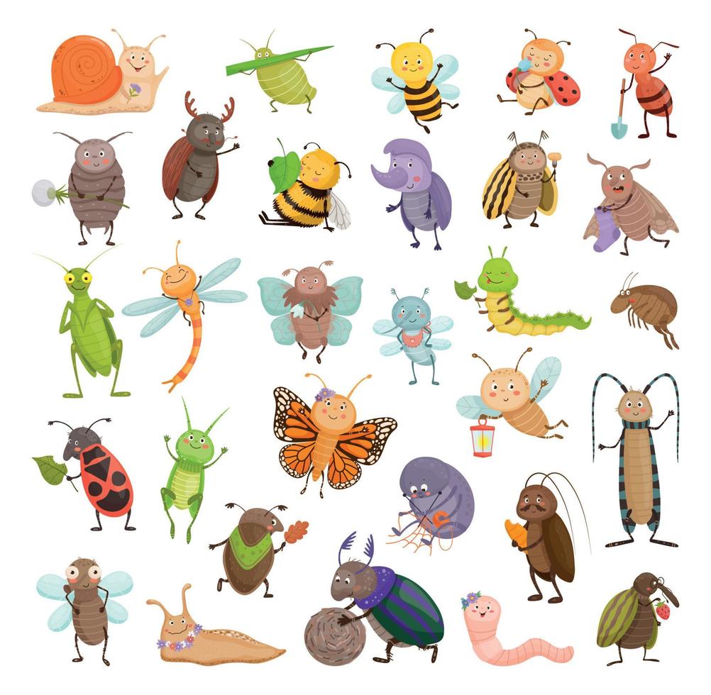 lindos personajes de insectos vector