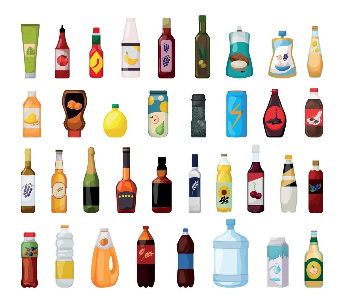 juego de recipientes para bebidas y salsas vector