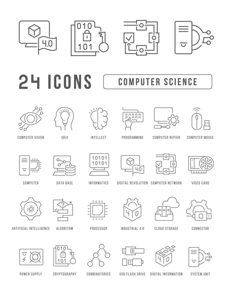 Set of linear icons of Computer Science vector