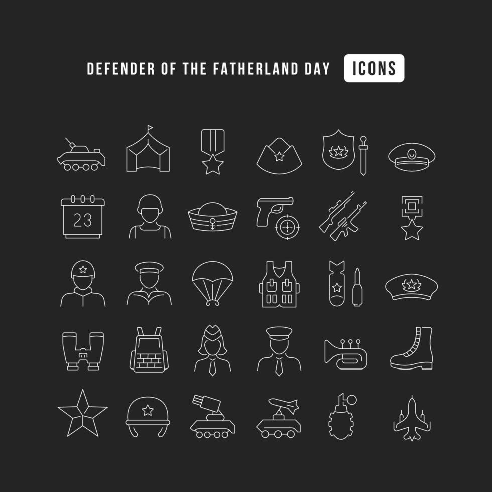 Set of linear icons of Defender of the Fatherland Day vector