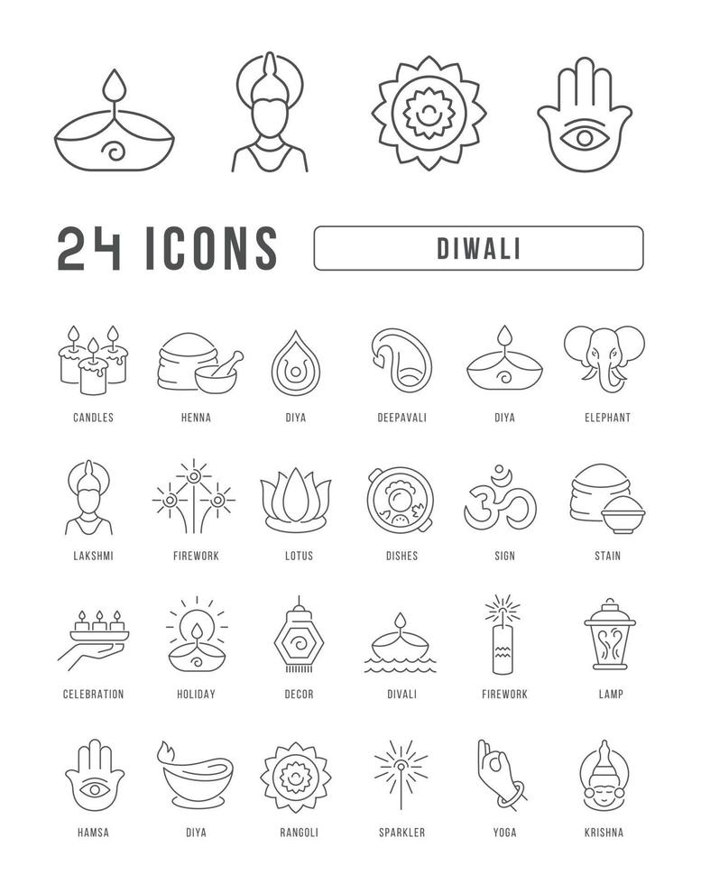 Vector Line Icons of Diwali