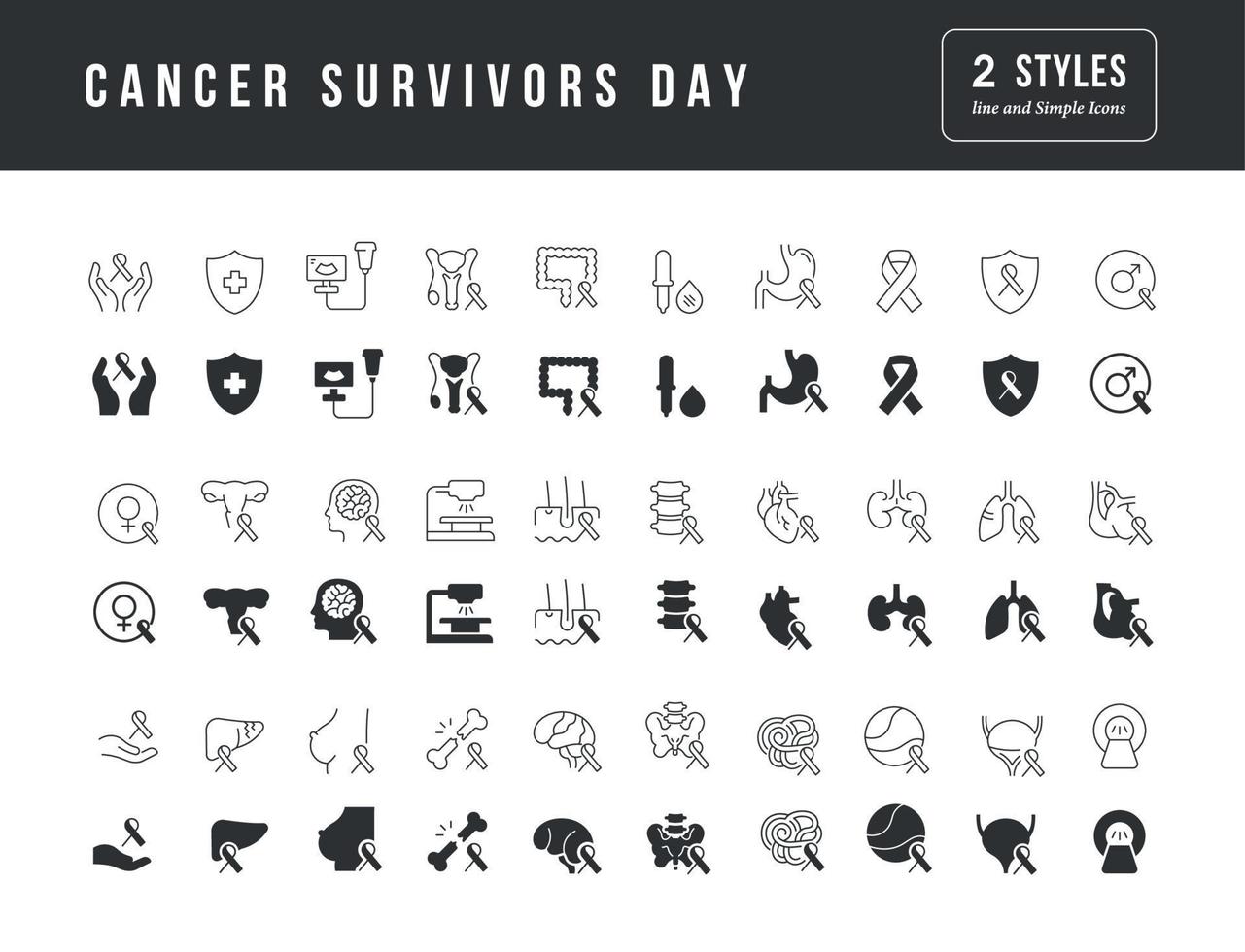 vector iconos simples del día de los sobrevivientes de cáncer