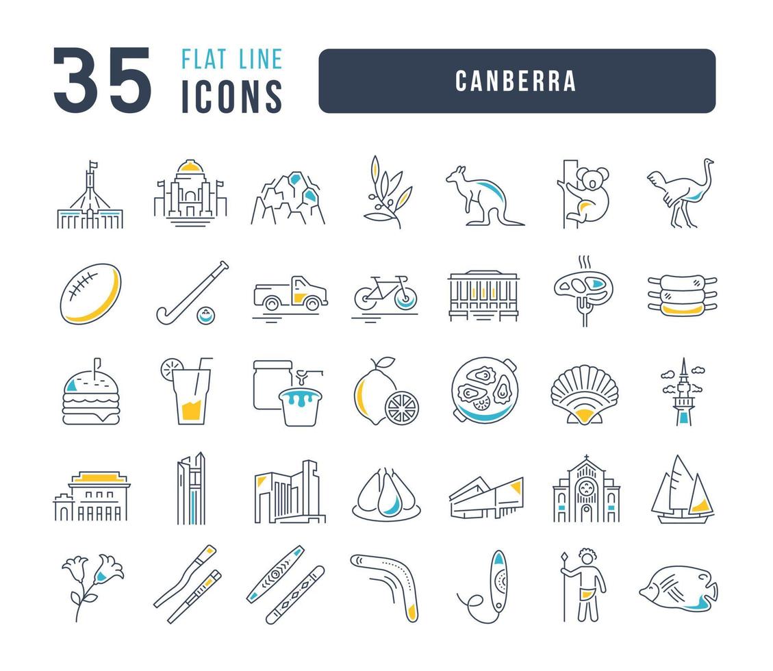 Set of linear icons of Canberra vector