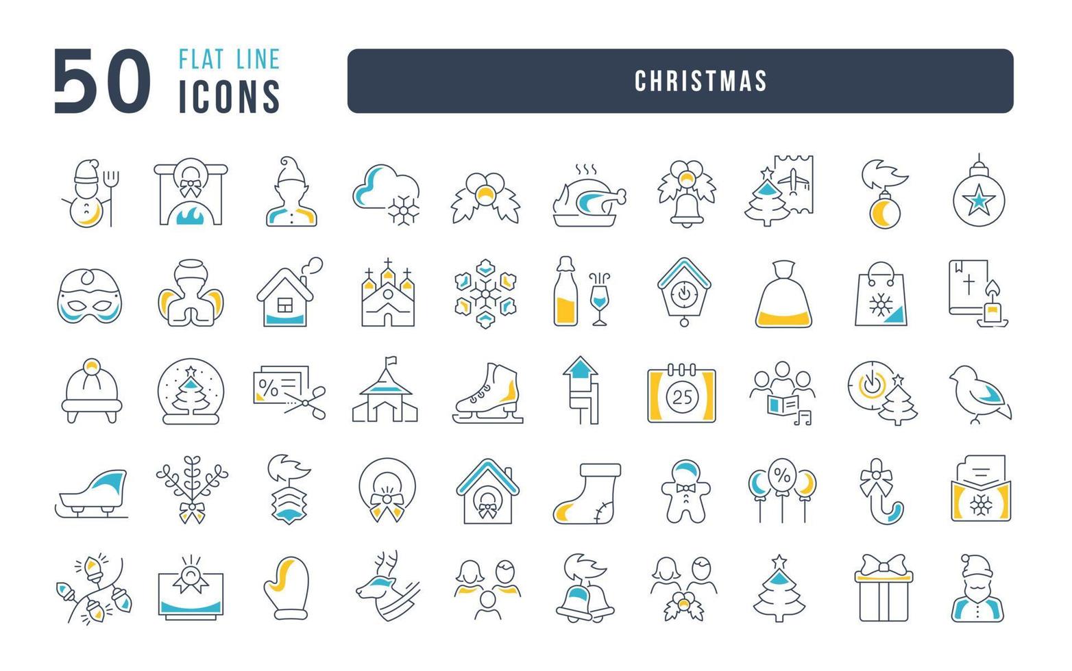 Set of linear icons of Christmas vector