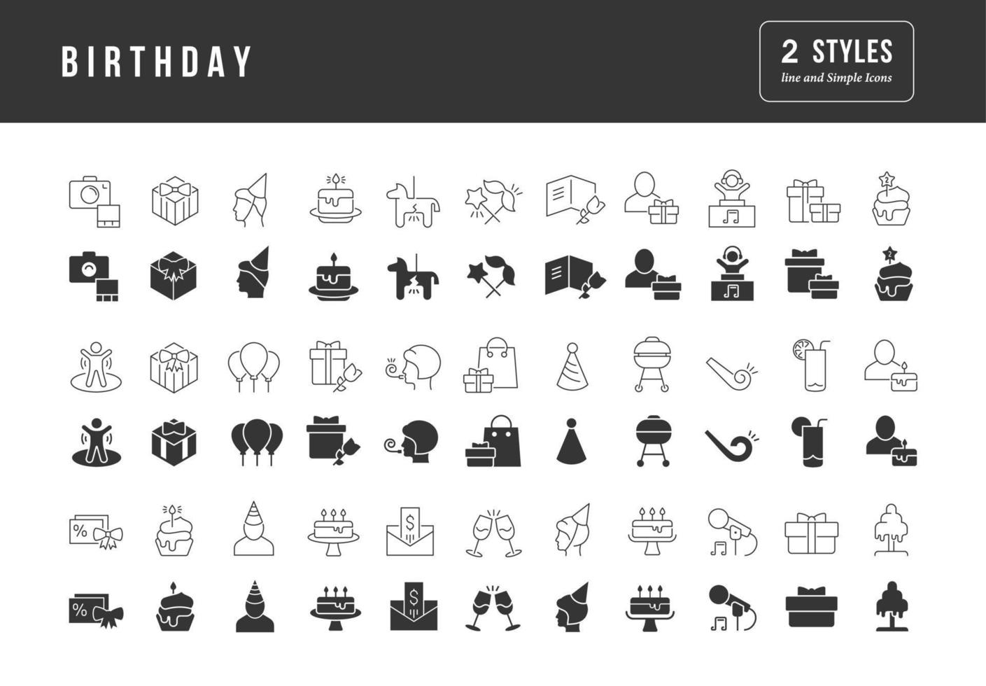 conjunto de iconos simples de cumpleaños vector