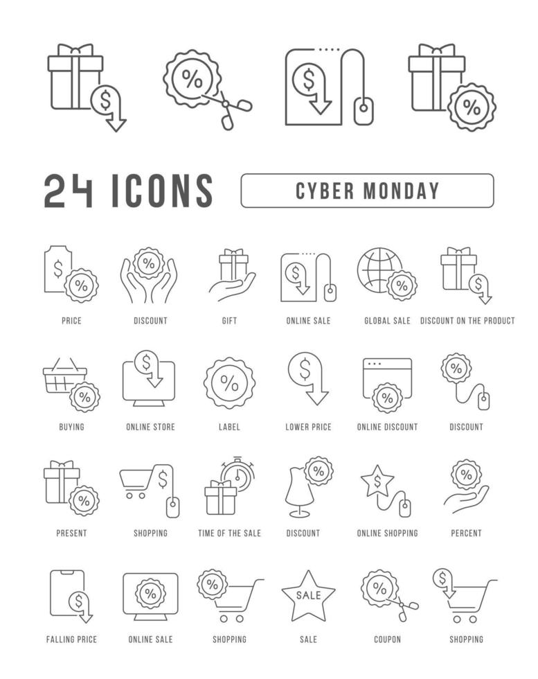 Vector Line Icons of Cyber Monday