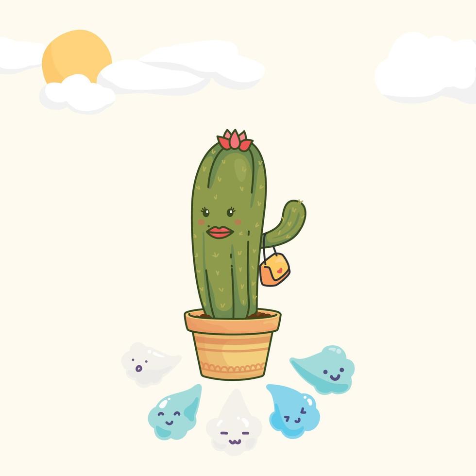 cactus in sunlight and then spit out steam vector