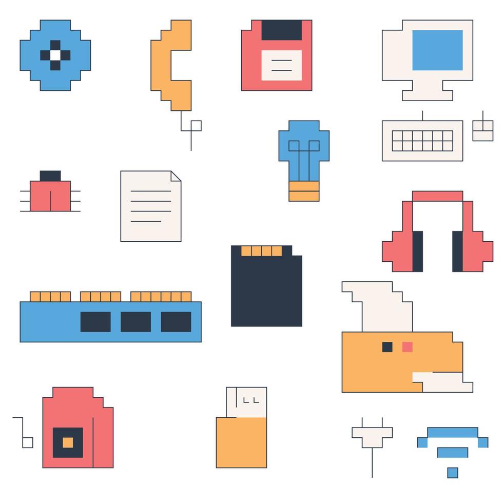 90's electronics equipment pixel flat vector illustration icon