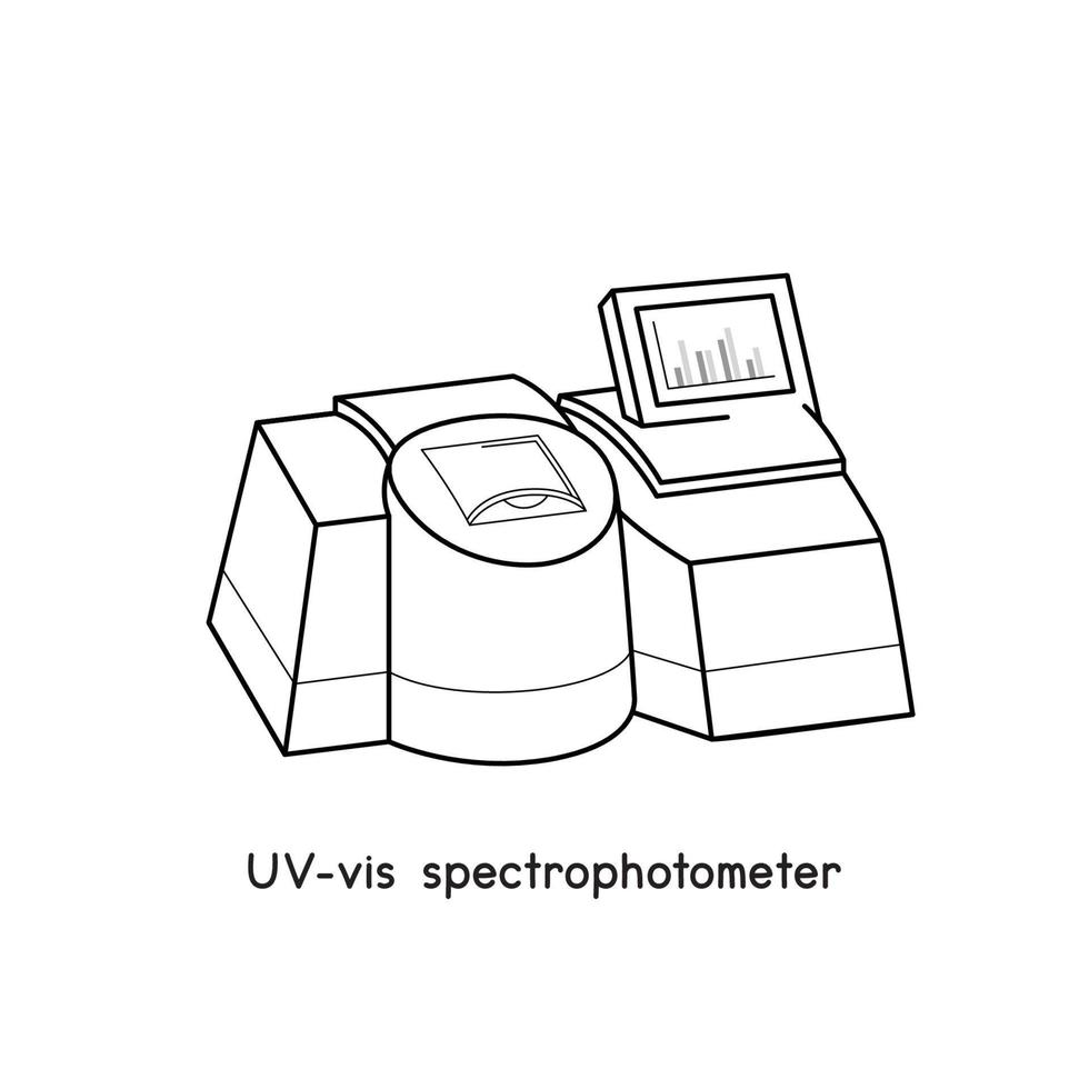 UV-vis spectrophotometer diagram for experiment setup lab outline vector illustration