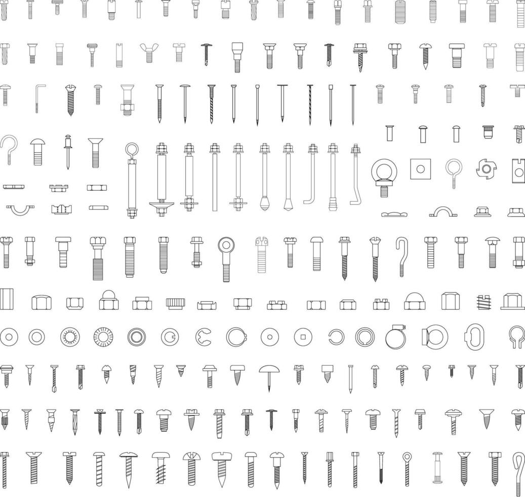 Set of Linear Fasteners and Screws vector