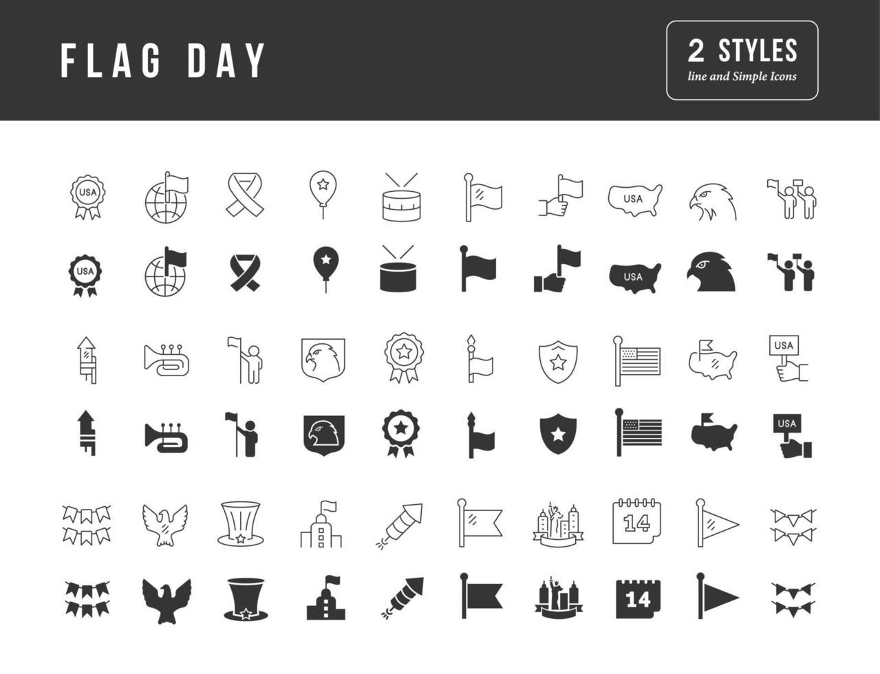 Vector Simple Icons of Flag Day