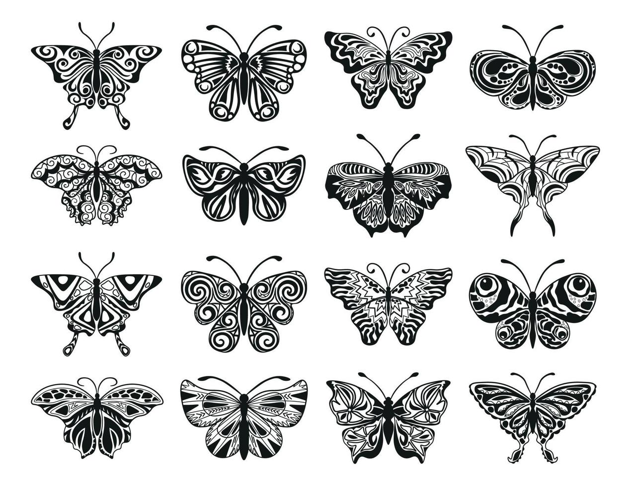 ilustraciones de mariposas en estilo art ink vector