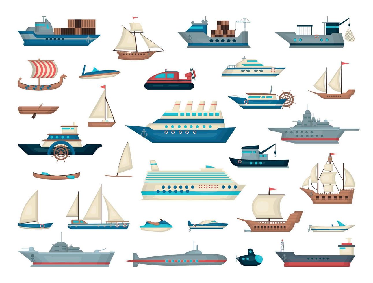 colección de barcos y embarcaciones vector