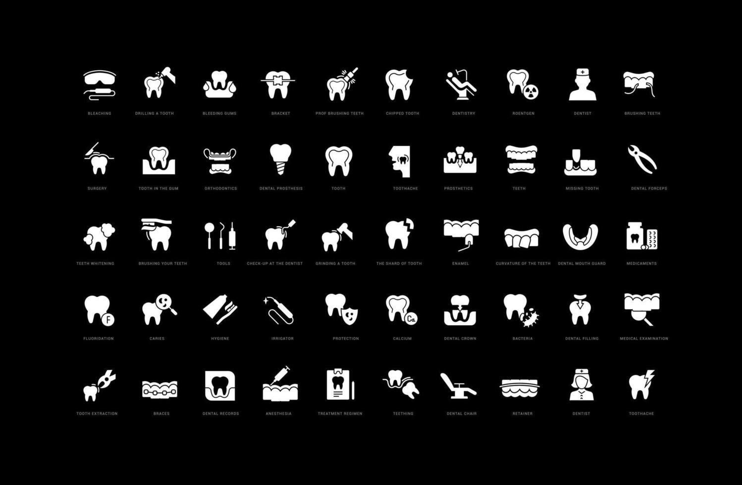 conjunto de iconos simples de odontología vector