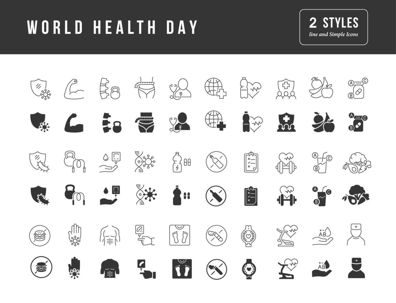 Vector Simple Icons of World Health Day