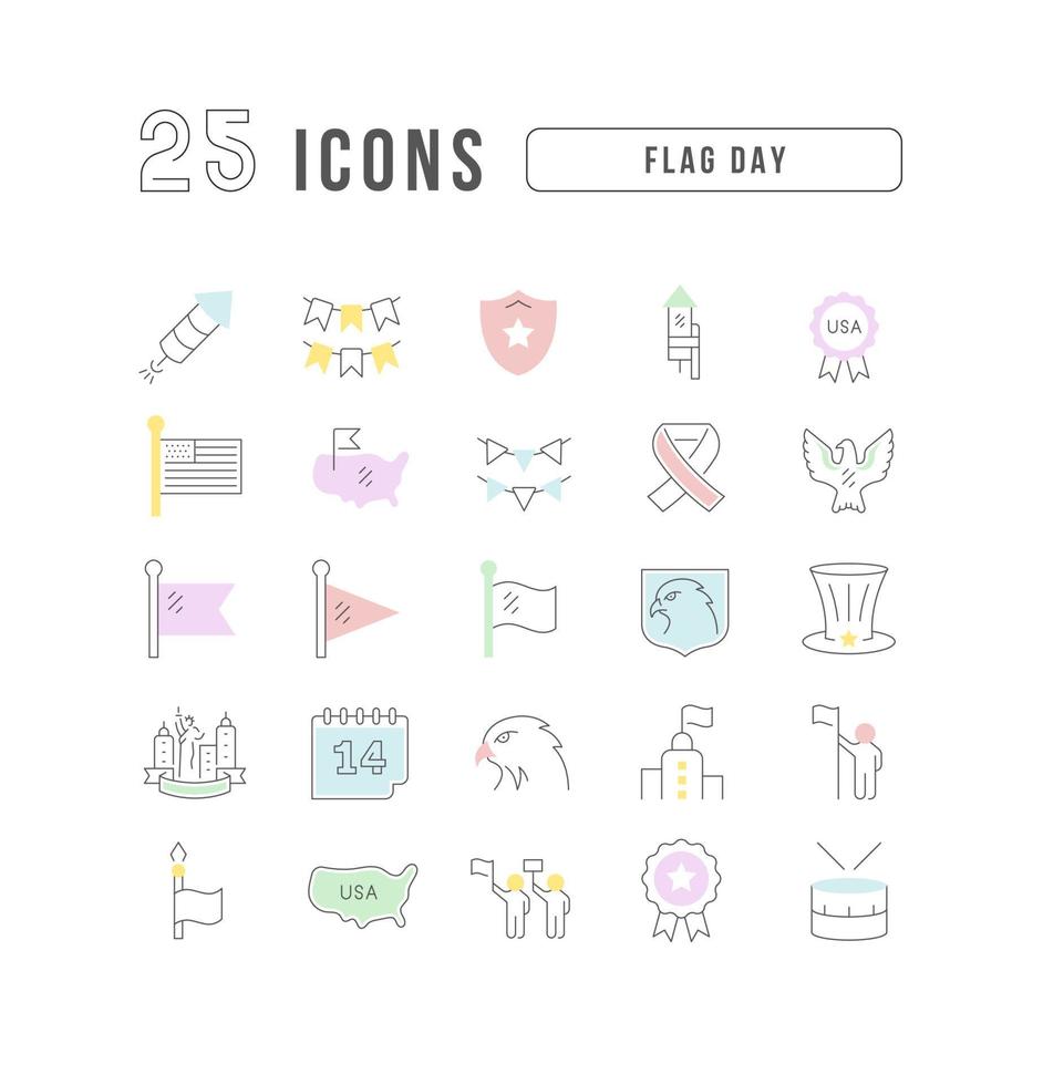 Vector Line Icons of Flag Day