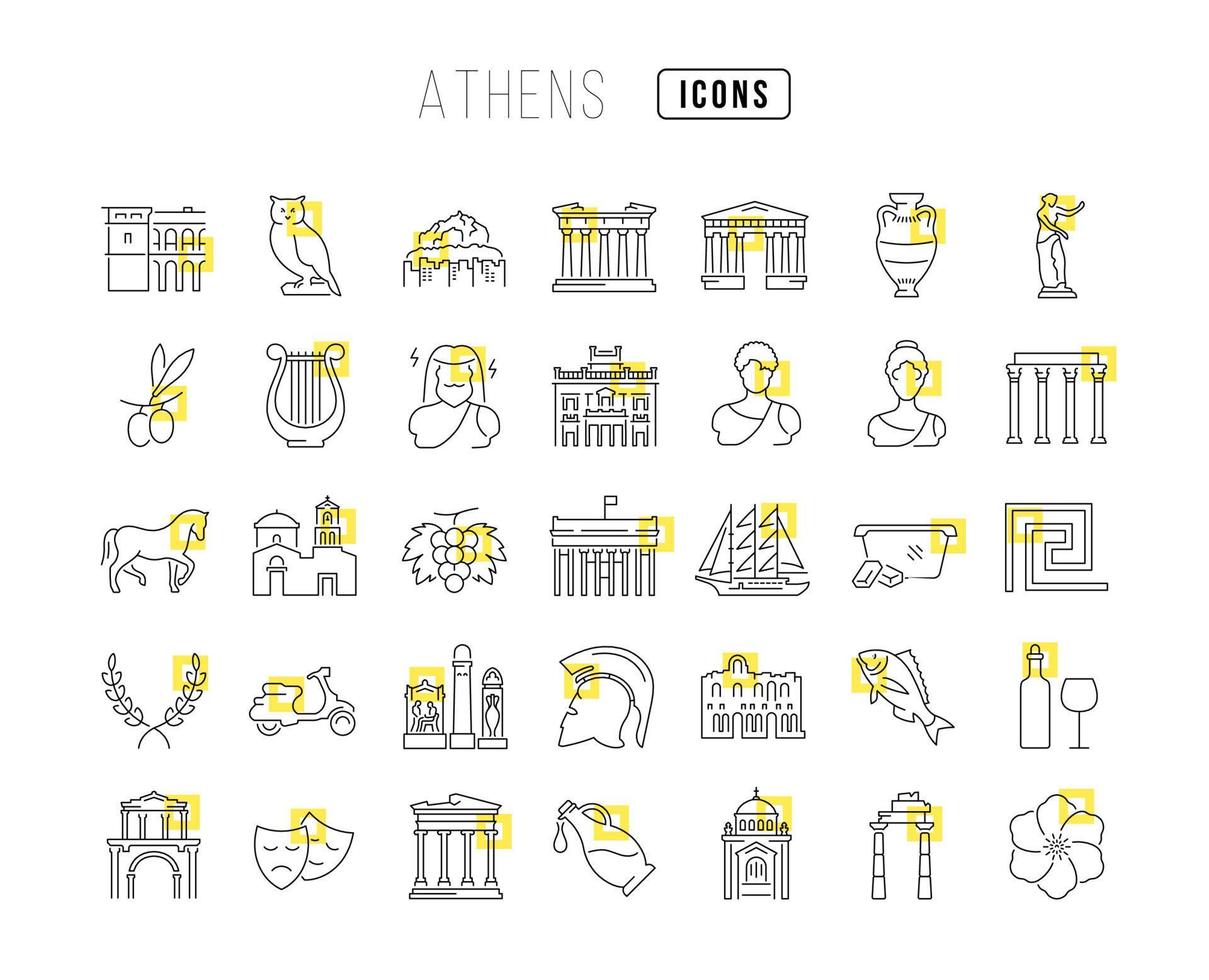 Set of linear icons of Athens vector