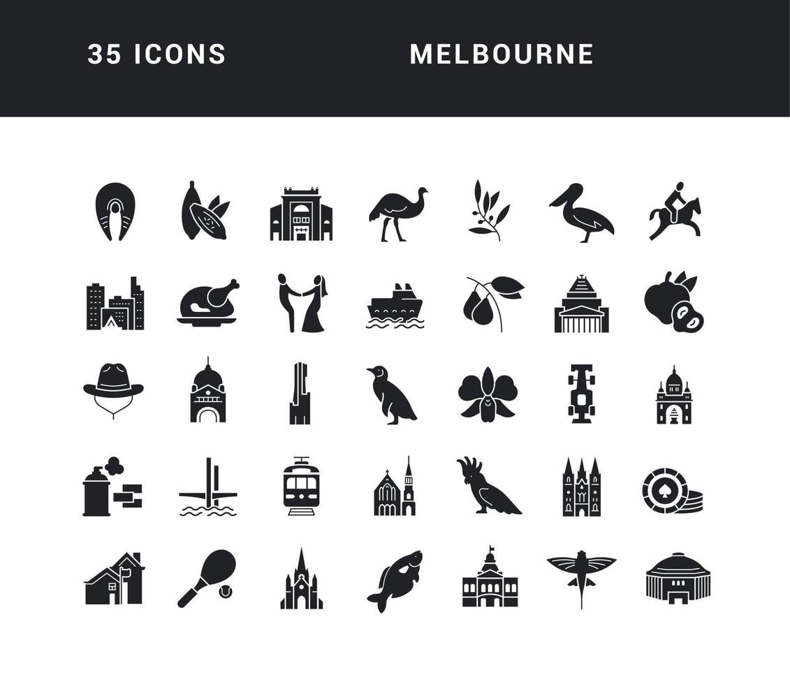 conjunto de iconos simples de melbourne vector