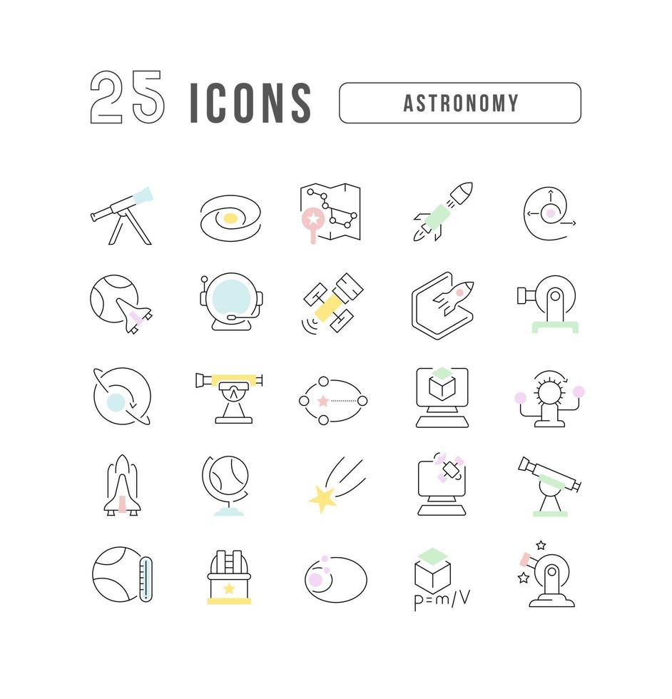 Set of linear icons of Astronomy vector