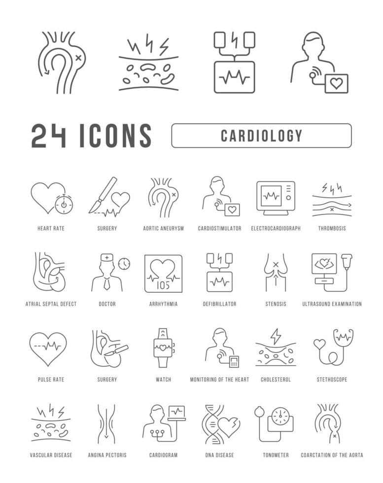 conjunto de iconos lineales de cardiología vector