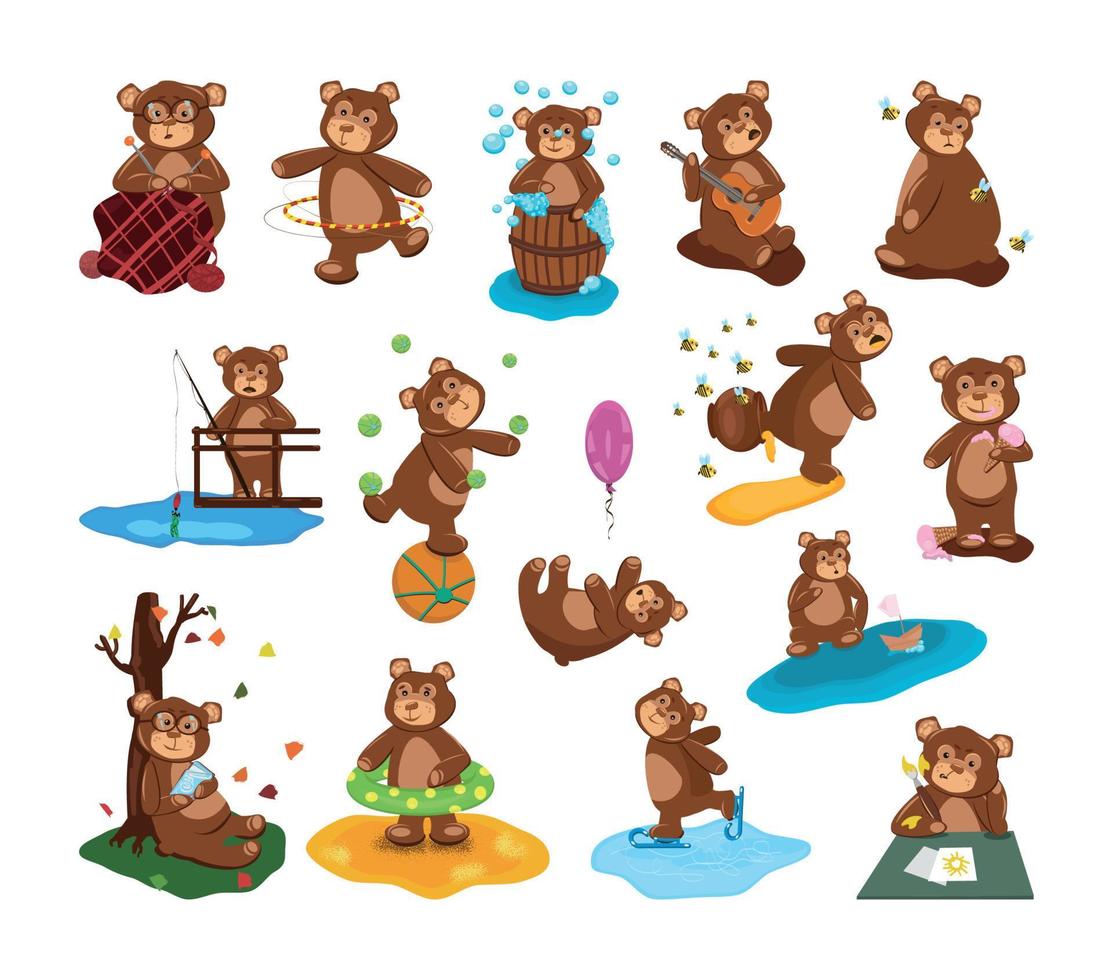 Set of Illustrations with Bear Character vector