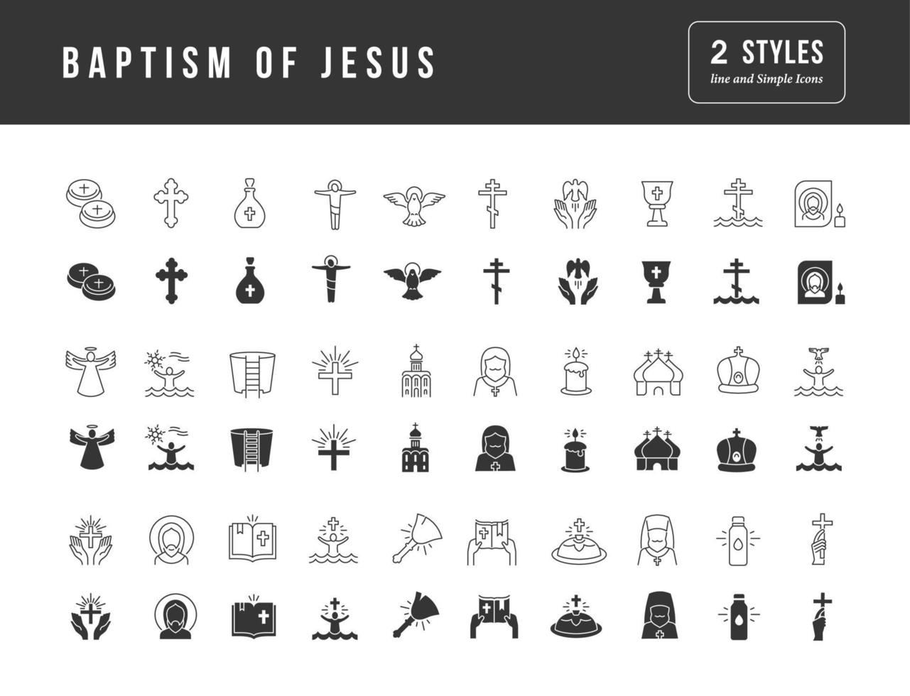 conjunto de íconos simples del bautismo de jesús vector