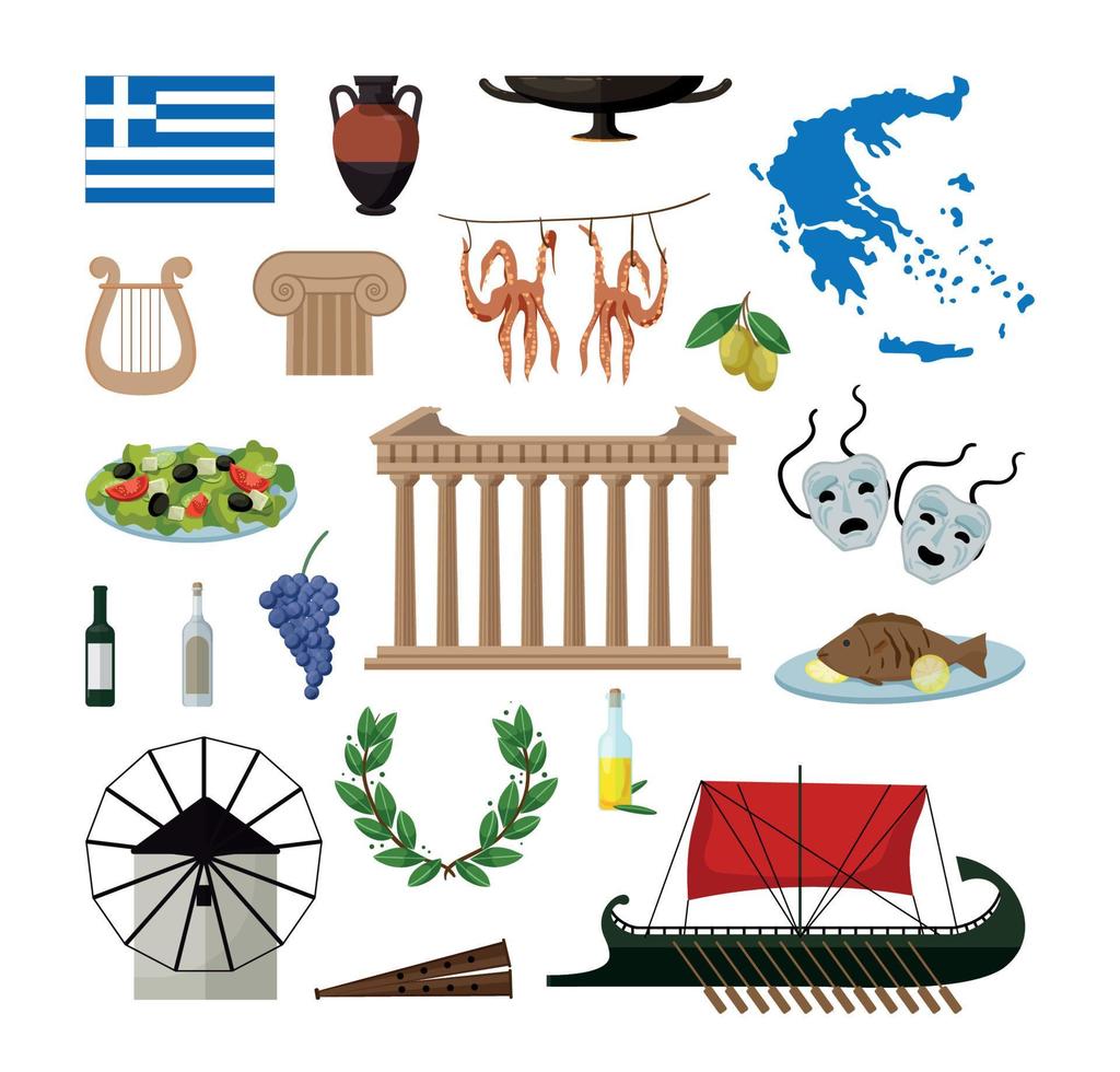 Set of Greece Associative Illustrations vector