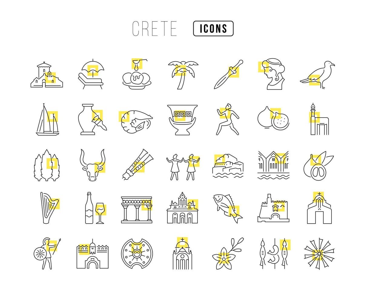 Set of linear icons of Crete vector
