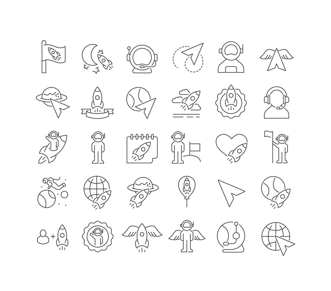 Vector Line Icons of Day of Human Space Flight