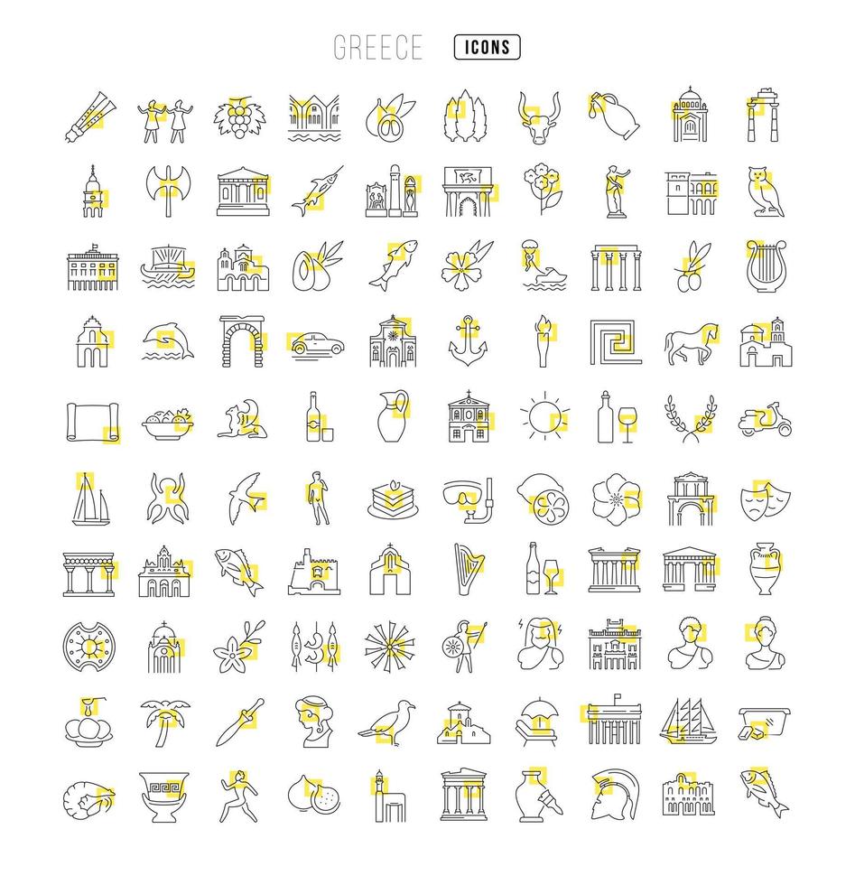 Set of linear icons of Greece vector