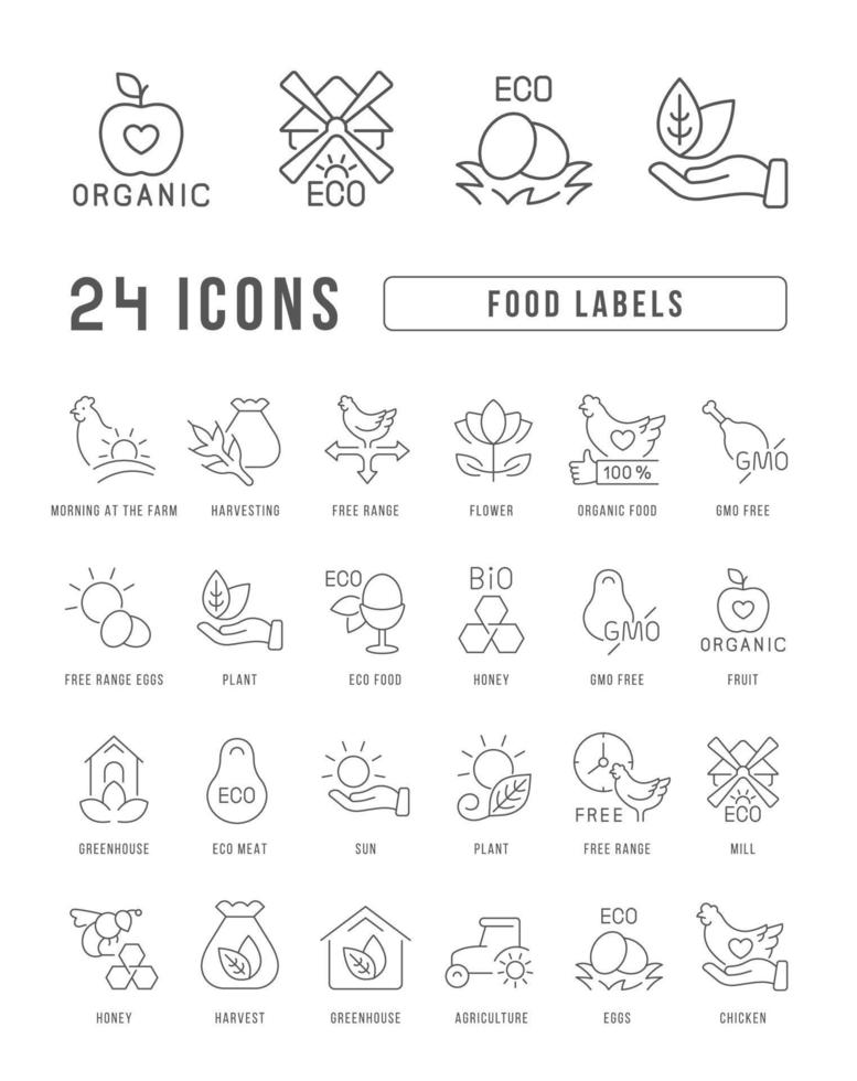 conjunto de iconos lineales de etiquetas de alimentos vector