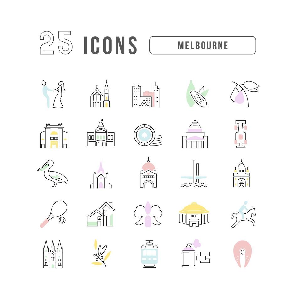 Set of linear icons of Melbourne vector