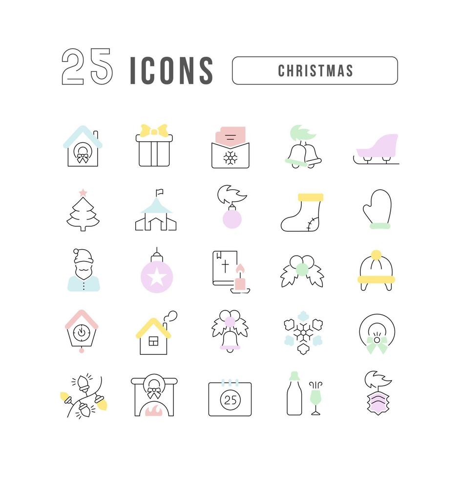 Set of linear icons of Christmas vector