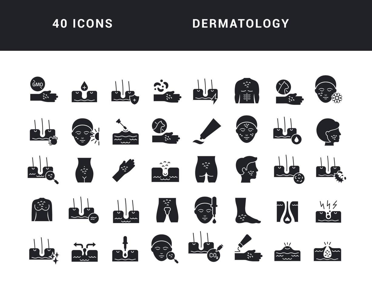 conjunto de iconos simples de dermatología vector