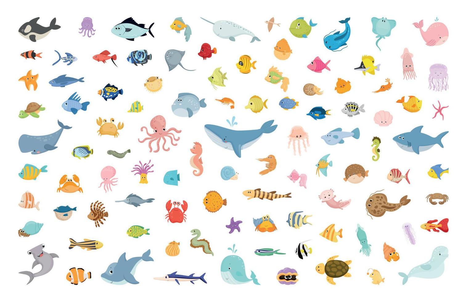 Set of Cute Marine Animals vector