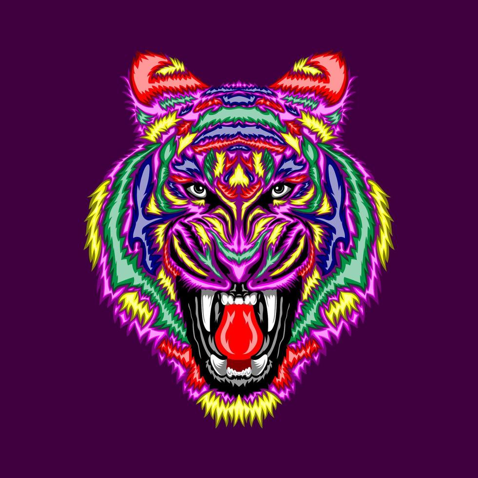 Colorful angry tiger head pop art portrait 9640683 Vector Art at Vecteezy