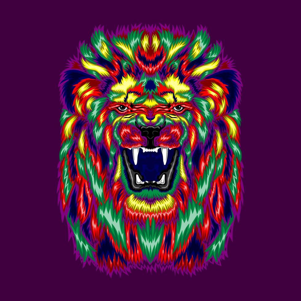 Colorful angry lion pop art portrait vector